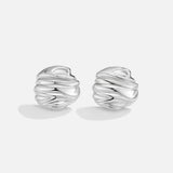 Lila Pleated Silver Button Earrings